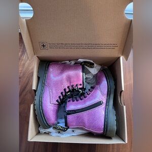 Dr. martens pink glitter combat boots for toddler girl
